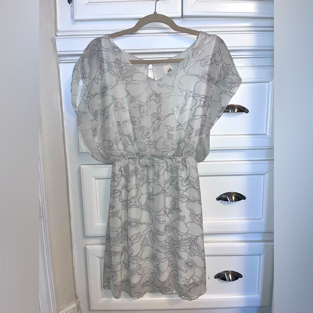 White with Silver Flowers Dress